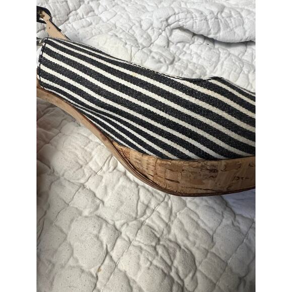 CHANEL Cruise 2008 Cork Striped CC Slingback Platform Heels Size 37 US 6.5 - Picture 6 of 9